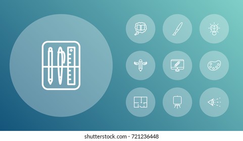 Set Of 10 Creative Outline Icons Set.Collection Of Brain, Easel, Writing And Other Elements.