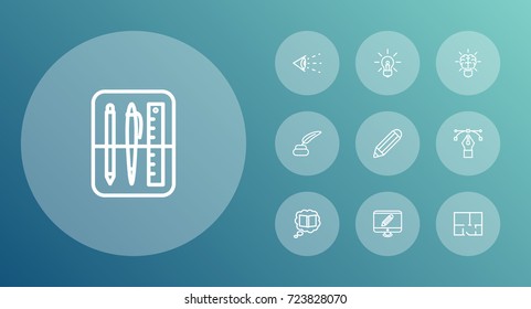 Set Of 10 Creative Outline Icons Set.Collection Of Pencil, Knowledge, Drawing Tools And Other Elements.