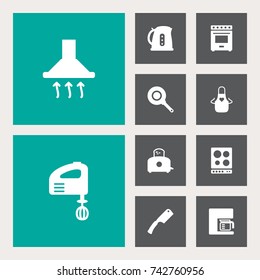Set Of 10 Culinary Icons Set. Collection Of Pinafore, Blender, Espresso And Other Elements.