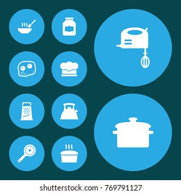 Set Of 10 Culinary Icons Set.Collection Of Kitchen Rasp, Loaf, Jar And Other Elements.
