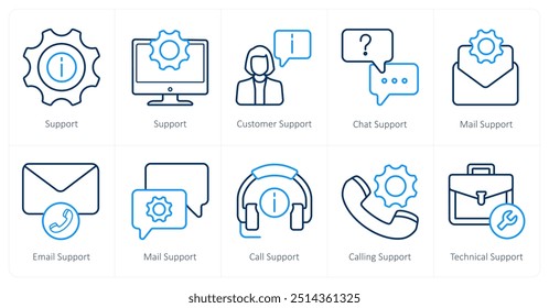 A set of 10 Customer Support icons as support, customer support, chat support