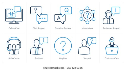 Un conjunto de 10 íconos de Asistencia al cliente como chat en línea, Asistencia de chat, respuesta a preguntas