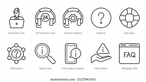 A set of 10 Customer Support icons as customer care, 24 customer care, contact helpline