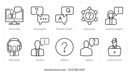 A set of 10 Customer Support icons as online chat, chat support, question answer