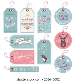 set of 10 cute christmas gift tags with hand-inked elements