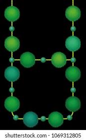 Set of 10 cute green Birthday Party pom poms on strings isolated on black