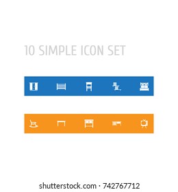 Set Of 10 Decor Icons Set.Collection Of Television, Cupboard, Desk And Other Elements.