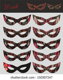 Set of  10 decorative vector masks on grey background