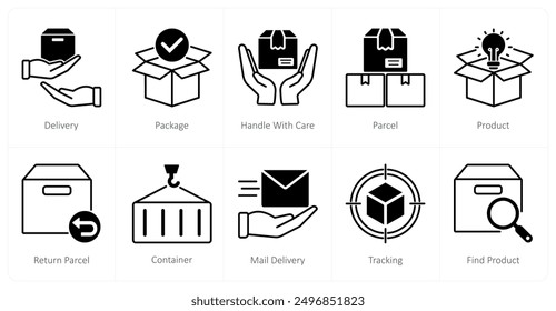 Ein Satz von 10 Delivery-Icons als Lieferung, Paket, mit Sorgfalt behandeln