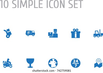 Set Of 10 Delivery Icons Set.Collection Of Shipping, Scooter, Deliveryman And Other Elements.