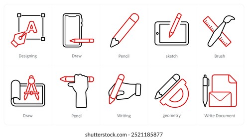 A set of 10 design and creativity icons as designing, draw, pencil