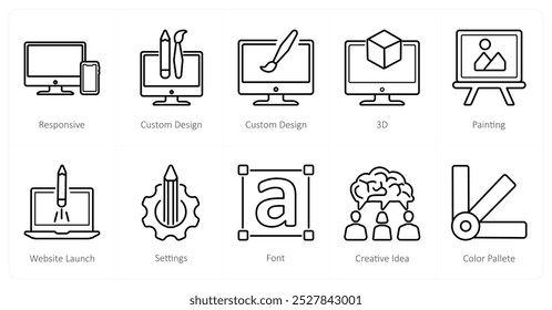 A set of 10 design and creativity icons as responsive, custom design, 3d