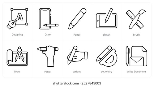 A set of 10 design and creativity icons as designing, draw, pencil