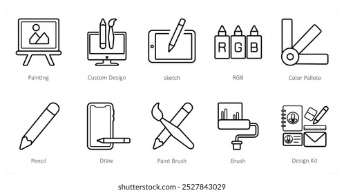 A set of 10 design and creativity icons as painting, custom design, sketch