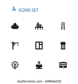 Set Of 10 Design Icons Set.Collection Of Lifting, Ferris Wheel, Aviation And Other Elements.
