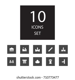 Set Of 10 Design Icons Set.Collection Of Depot, Chateau, Pillar And Other Elements.