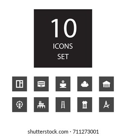 Set Of 10 Design Icons Set.Collection Of Window, Hardhat, Stairs And Other Elements.