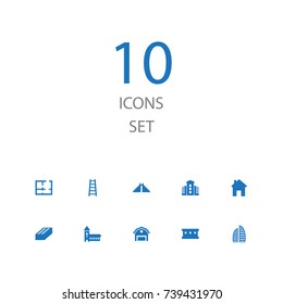 Set Of 10 Design Icons Set.Collection Of Stairs, Stone, Office And Other Elements.