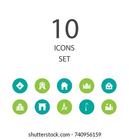 Set Of 10 Design Icons Set.Collection Of Kingdom, Loft, Urban Estate And Other Elements.