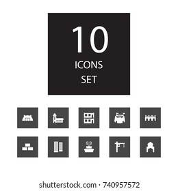 Set Of 10 Design Icons Set.Collection Of Brickwork, Catholic, Park Decoration And Other Elements.