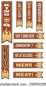 Set of 10 different barbecue vector banners with flames.