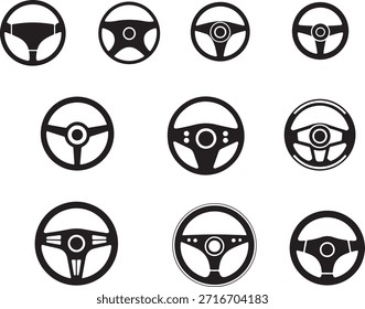 Set von 10 verschiedenen Auto Lenkrad Icons, schwarze Silhouette Vektorgrafiken