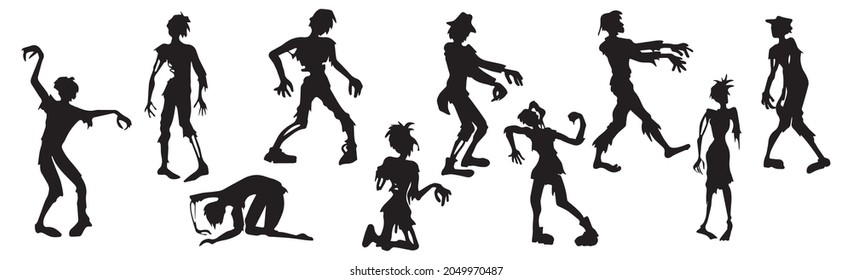 Set of 10 different halloween zombies on white background - Vector illustration
