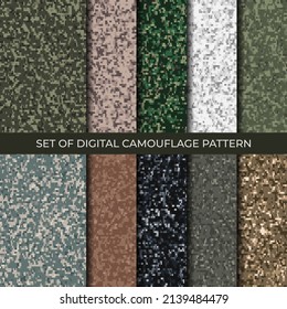 Set of 10 digital camouflage patterns. Abstract modern military textile print background. Vector illustration