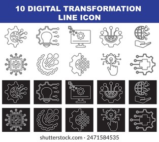 Set of 10 digital transformation simple icons. Collection of line icons as digital services, internet, cloud computing, technology. Editable stroke. Vector illustration
and more. Normal icons and reve