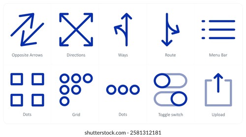 A set of 10 directions icons as opposite arrows, direcions, ways