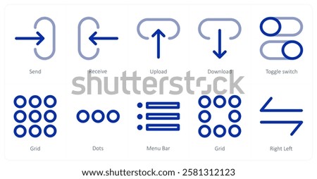 A set of 10 directions icons as send, receive, upload