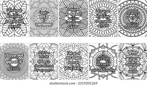 Set of 10 doodle confidence affirmation quotes inspiration typography bundle poster. 