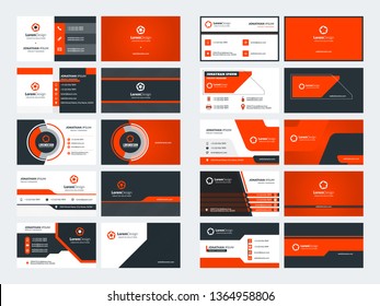 Set of 10 double sided business card templates. Red color theme. Stationery design. Vector illustration