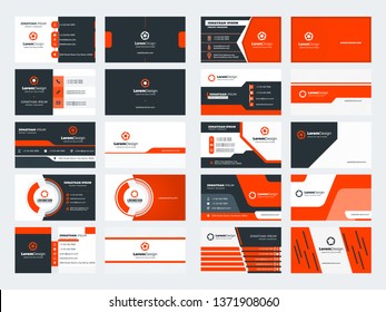 Set of 10 double sided business card templates. Red color theme. Stationery design. Vector illustration