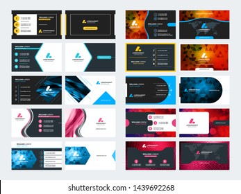 Set of 10 double sided business card templates. Stationery design. Vector illustration