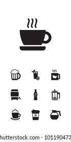 Set of 10 drinks icons set. Collection of pot, mug, lemonade and other elements.