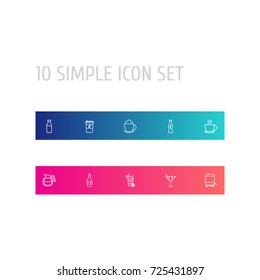 Set Of 10 Drinks Outline Icons Set.Collection Of Cocktail, Mojito, Cappuccino And Other Elements.