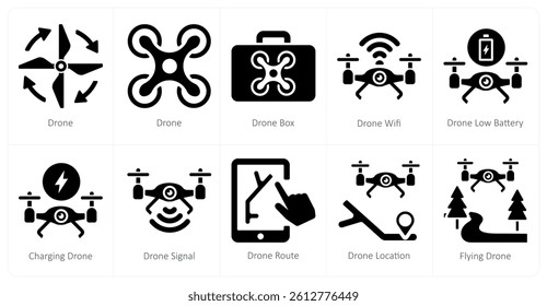 A set of 10 Drone icons as drone, drone box, drone wifi