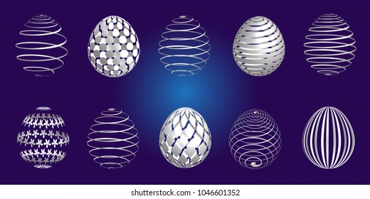 Set of 10 Easter eggs for Your design, origami style, isolated. Vector illustration