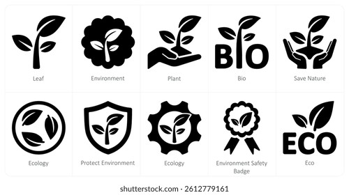 A set of 10 Ecology icons as leaf, environment, plant