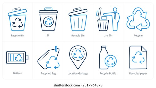 A set of 10 Ecology icons as recycle bin, bin, use bin