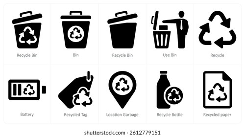 A set of 10 Ecology icons as recycle bin, bin, use bin