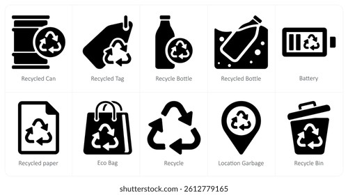 A set of 10 Ecology icons as recycled can, recycled tag, recycle bottle