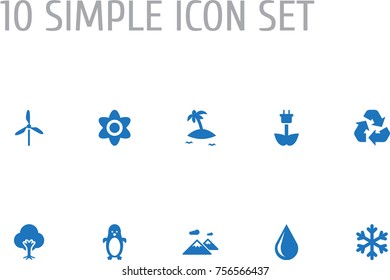 Set Of 10 Ecology Icons Set.Collection Of Pinnacle, Blob, Isle Beach And Other Elements.