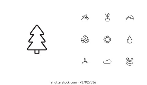 Set Of 10 Ecology Outline Icons Set.Collection Of Electric Mill, Dolphin, Plant And Other Elements.