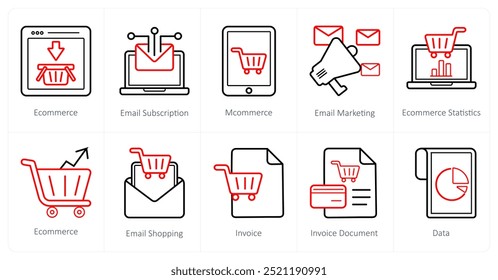 A set of 10 ecommerce icons as ecommerce, email subscription, mcommerce