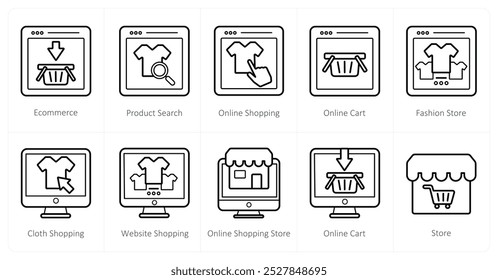 A set of 10 ecommerce icons as ecommerce, product search, online shopping