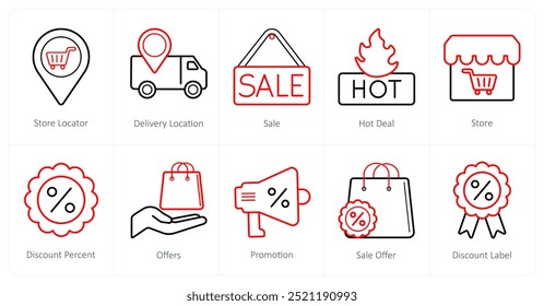Ein Satz von 10 E-Commerce-Icons als Shop-Locator, Lieferort, Verkauf