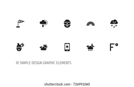 Set Of 10 Editable Air Icons. Includes Symbols Such As Rainbow, Clouded Sunshine, Breeze Vane And More. Can Be Used For Web, Mobile, UI And Infographic Design.