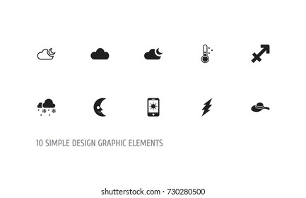 Set Of 10 Editable Air Icons. Includes Symbols Such As Warm, Celestial, Archer And More. Can Be Used For Web, Mobile, UI And Infographic Design.